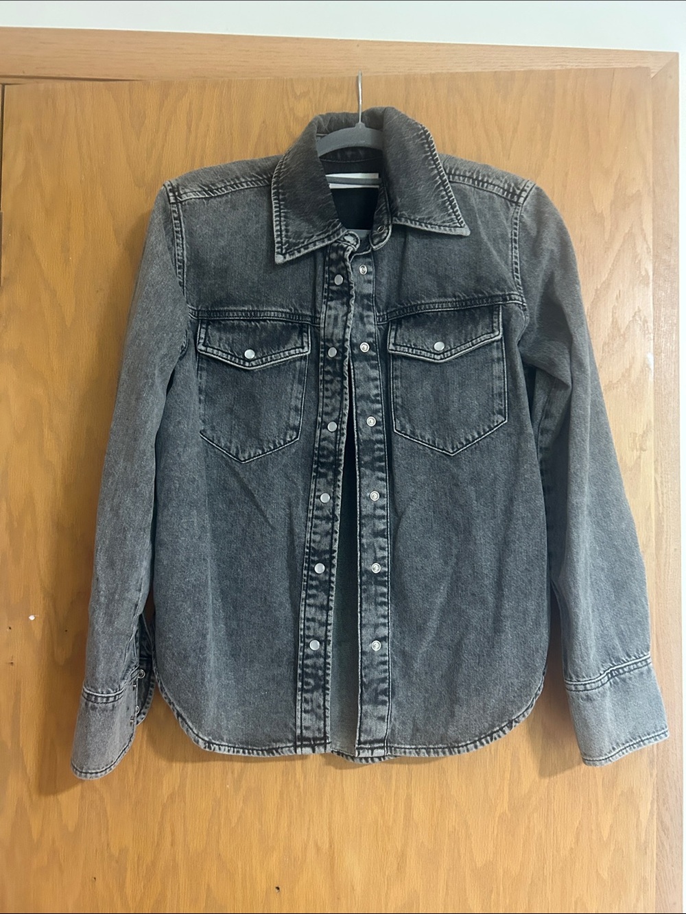 Washed Gray Denim Snap-Front shirt